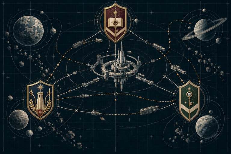 Strategy chart linking the existing Amaranth, Joric and Valerius shields through competing routes to a station.