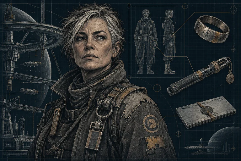Archival dossier of a weathered dockmaster, with personal equipment and branching relationship notes.