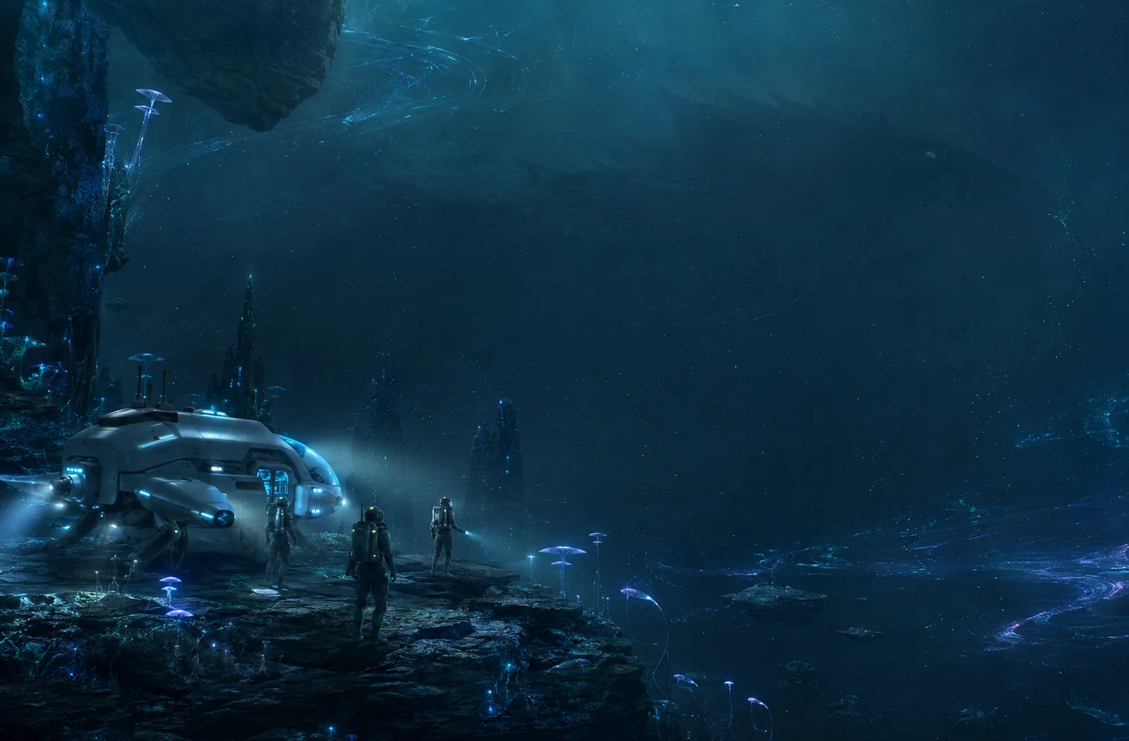 A VeilFarers expedition landing on an immense alien world